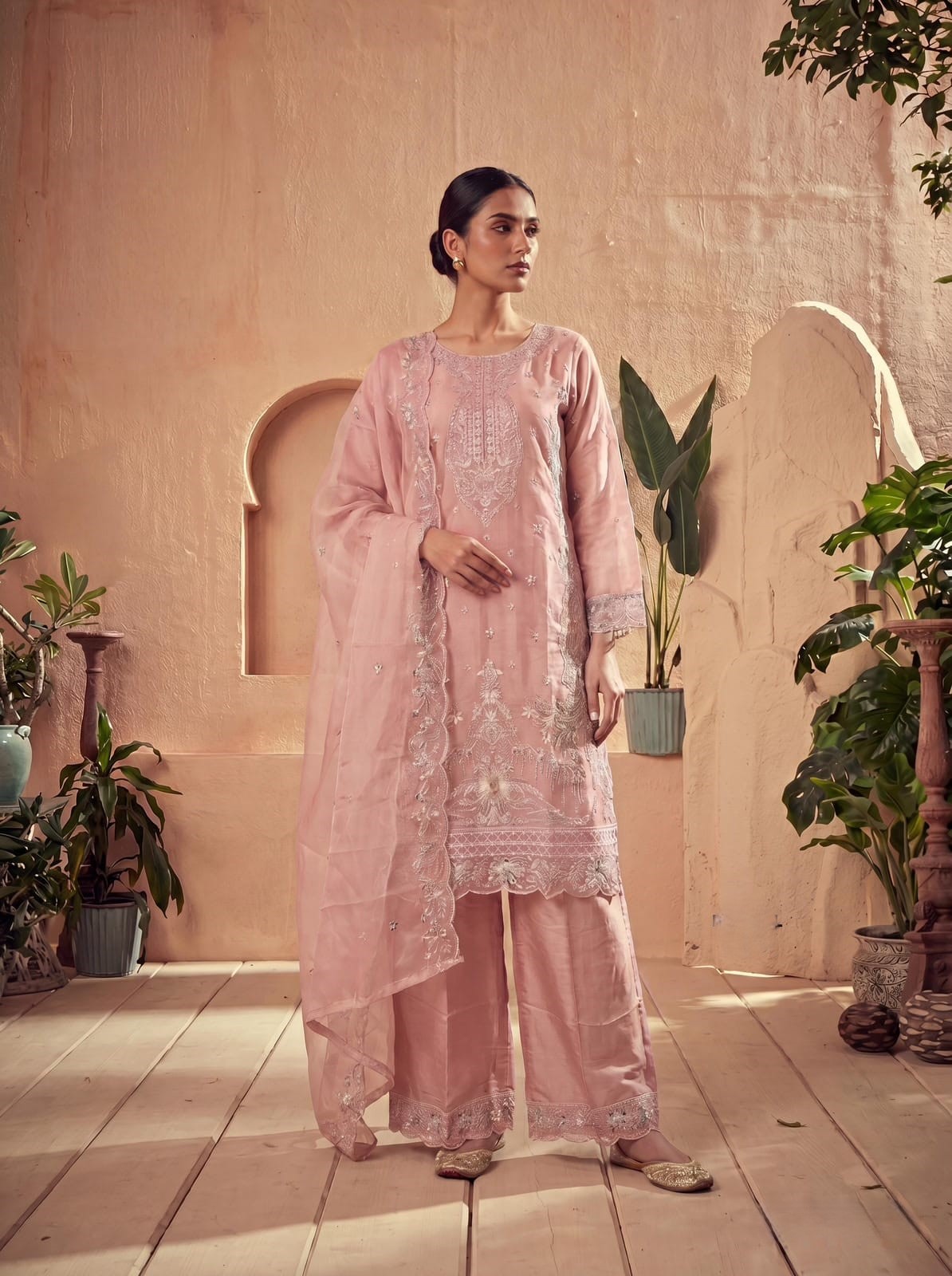 Organza Silk with heavy Embroidery work + Sequence work  kurta set